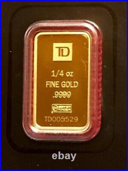 1/4 oz. 9999 Fine Gold TD (Valcambi) Minted Bar BU in Tamper-Proof Package