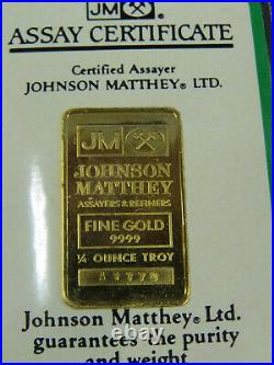 1/4 oz Gold Bar JM Johnson Mathey 9999 Fine Gold A1170 Poast Royal Bank Vintage