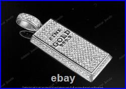 1.50 Ct Lab-Created Diamond Fine Gold 999.9 Bar Pendant 925 Sterling Silver