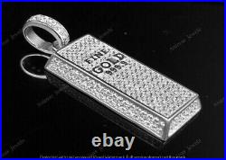 1.50 Ct Lab-Created Diamond Fine Gold 999.9 Bar Pendant 925 Sterling Silver