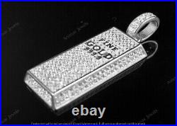 1.50 Ct Lab-Created Diamond Fine Gold 999.9 Bar Pendant 925 Sterling Silver