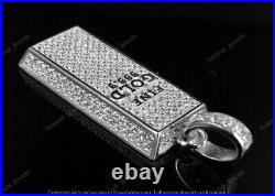 1.50 Ct Lab-Created Diamond Fine Gold 999.9 Bar Pendant 925 Sterling Silver