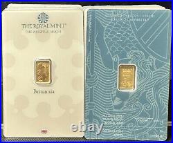 1 Britannia The Royal Mint 1 Gram. 9999 Fine Gold Bar Carded Sealed Assay