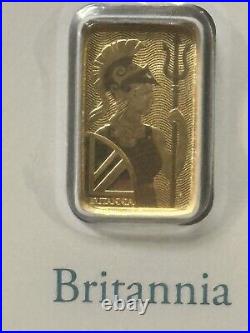 1 Britannia The Royal Mint 1 Gram. 9999 Fine Gold Bar Carded Sealed Assay