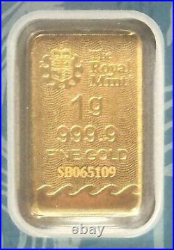 1 Britannia The Royal Mint 1 Gram. 9999 Fine Gold Bar Carded Sealed Assay