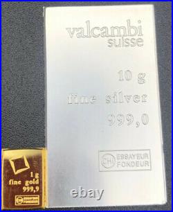 1 GRAM GOLD and 1x10 GRAMS SILVER 999 FINE VALCAMBI SUISSE BULLION