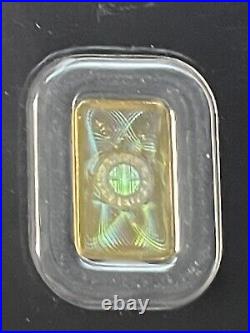 1 Gram. 9999 Fine Gold Bar Argor-Heraeus (In Assay) Swiss HOLO Back Kinebar