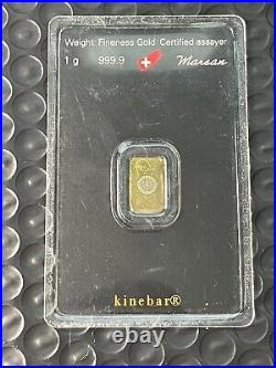 1 Gram. 9999 Fine Gold Bar Argor-Heraeus (In Assay) Swiss HOLO Back Kinebar