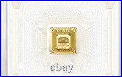 1 Gram 9999 Fine Gold Geiger Edelmetalle Bar in BlackGold Souvenir 100 Note +++