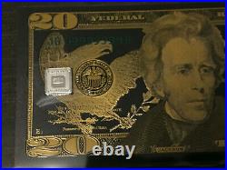 1 Gram 9999 Fine PAMP Suisse Fortuna Gold Bar in BlackGold Souvenir 100 Note +++