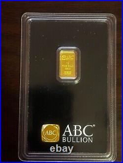 1 Gram 999.9 Fine Gold ABC Bullion Minted Tablet Certified Investor Ingot Bar