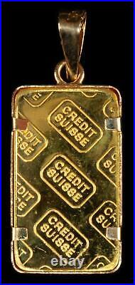 1 Gram 999.9 Fine Gold Bar Credit Suisse Pendent Frame & Bail New