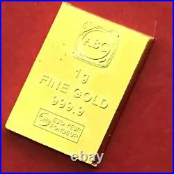 1 Gram 999.9 Fine Solid Gold CombiBar ABC Minted Bullion Investment Ingot Bar