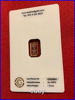 1 Gram Al Etihad (UAE) 999.9 Fine Gold Crocus Art Bar in Certified Assay Card