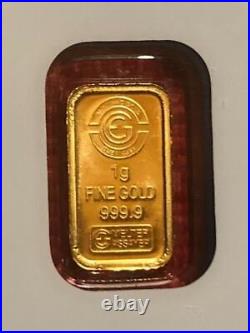 1 Gram Al Etihad (UAE) 999.9 Fine Gold Crocus Art Bar in Certified Assay Card