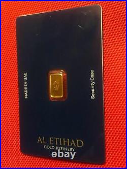 1 Gram Al Etihad (UAE) 999.9 Fine Gold Daffodil Art Bar in Certified Assay Card