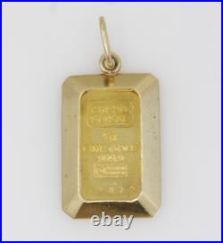 1 Gram Credit Sussie 0.9999 Fine Gold Bar in 14k Bezel Pendant