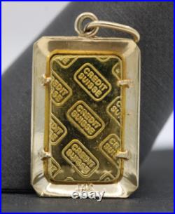 1 Gram Credit Sussie 0.9999 Fine Gold Bar in 14k Bezel Pendant