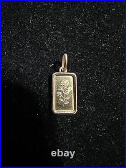 1 Gram Fine Gold Rose Bar. 999 in 14K Bezel, Necklace Pendant