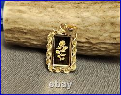 1 Gram Fine Gold Rose Bar. 999 in 14k Rope Style 2 Gram Bezel, Necklace Pendant