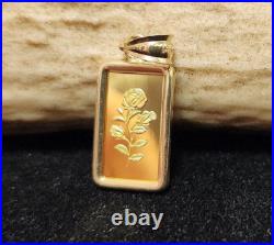 1 Gram Fine Gold Rose Pamp Swiss Gold Bar. 999 Fine in 14k Bezel Pendant
