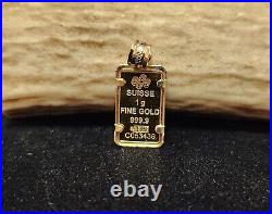 1 Gram Fine Gold Rose Pamp Swiss Gold Bar. 999 Fine in 14k Bezel Pendant