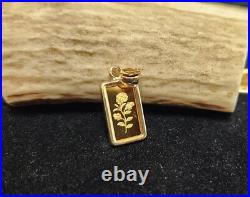 1 Gram Fine Gold Rose Pamp Swiss Gold Bar. 999 Fine in 14k Bezel Pendant