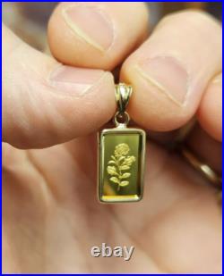 1 Gram Fine Gold Rose Pamp Swiss Gold Bar. 999 Fine in 14k Bezel Pendant