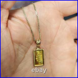 1 Gram Fine Gold Rose Pamp Swiss Gold Bar. 999 Fine in 14k Bezel Pendant