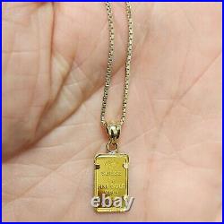 1 Gram Fine Gold Rose Pamp Swiss Gold Bar. 999 Fine in 14k Bezel Pendant