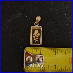 1 Gram Fine Gold Rose Pamp Swiss Gold Bar. 999 Fine in 14k Bezel Pendant
