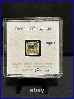 1-Gram Geiger Fish Gold Bar 999.9 Fine In Assay Christian Collectible Gift