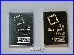 1 Gram Gold & 1 Gram Platinum. 999 Fine Valcambi Suisse Bullion