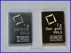 1 Gram Gold & 1 Gram Platinum. 999 Fine Valcambi Suisse Bullion Combibar