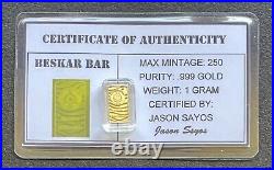1 Gram Gold BESKAR Bar Fine. 999 Gold RARE FIND