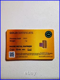 $$1- Gram Gold Bar Fineness 999.9 Nadir Metal Rafineri-F. F. Bullion Reserve $$1- Gram Gold Bar Fineness 999.9 Nadir Metal Rafineri-F. F. Bullion Reserve