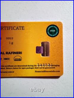 $$1- Gram Gold Bar Fineness 999.9 Nadir Metal Rafineri-F. F. Bullion Reserve $$1- Gram Gold Bar Fineness 999.9 Nadir Metal Rafineri-F. F. Bullion Reserve