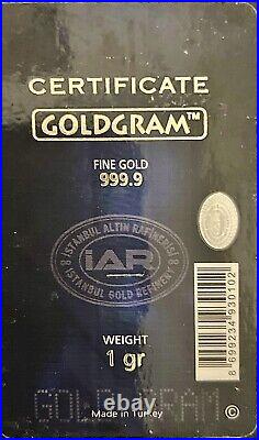 1 Gram Gold Bar Istanbul Gold Refinery (iar) 999.9 Fine Sealed Assay /gold