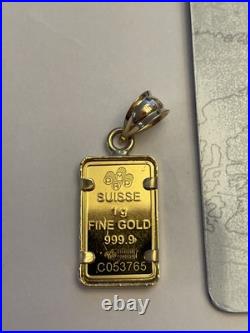 1 Gram Gold Bar Pamp Suisse 999.9 Fine Rosa Rosa In 14k Gold Bezel Hard To Find