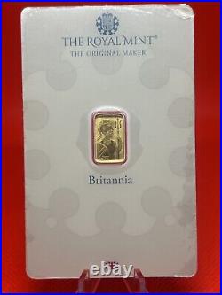 1 Gram Gold Royal Mint U. K. Britannia Gold Bar 999.9 Fine Sealed in Assay Card