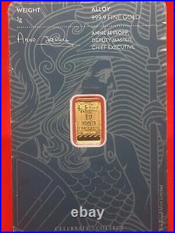 1 Gram Gold Royal Mint U. K. Britannia Gold Bar 999.9 Fine Sealed in Assay Card