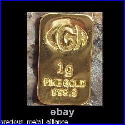 1 Gram Gold bar 999.9 fine 24K pure Premium CGA Bullion Ingot