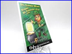 1 Gram Hand Poured Gold Bar 999 Fine St Patrick's Day 2022 By St Louis STL Mint