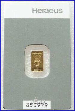 1 Gram Heraeus Swiss Hologram Kinebar Solid Fine 999.9 Gold Bullion Bar Sealed