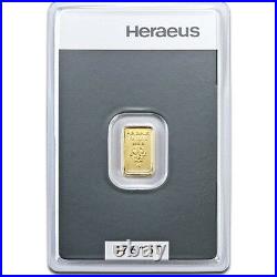 1 Gram Heraeus Swiss Solid Fine 999.9 Gold Bullion Bar Certified Sealed