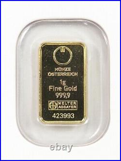 1 Gram Hologram Horse Gold Bar 999,9 Fine KineBar Munze Osterreich Sealed Assay