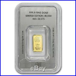 1 Gram Israel Holy Land Mint Dove Solid Fine 999.9 Gold Bullion Bar Sealed