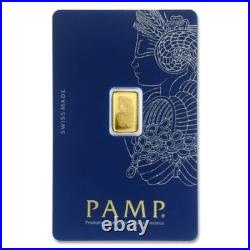 1 Gram PAMP Suisse 9999 Fine Gold Lady Fortuna Prosperity Bar Sealed Assay Card