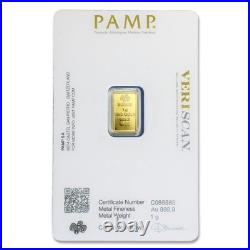 1 Gram PAMP Suisse 9999 Fine Gold Lady Fortuna Prosperity Bar Sealed Assay Card