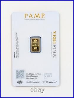 1 Gram PAMP Suisse 999,9 Fine Gold Bar Sealed in Assay Card